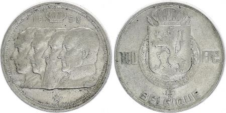 Belgique 100 Francs - 4 Rois - 1950 - Argent - TTB - Texte français