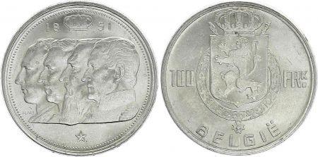 Belgique 100 Francs - 4 Rois - 1951 - Argent - TTB +  - Texte néerlandais