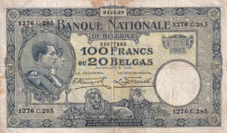 Belgique 100 Francs - Albert et Elisabeth - 1929 - TB+ - P.102