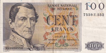 Belgique 100 Francs - Léopold Ier - 1957 - TTB - P.129c
