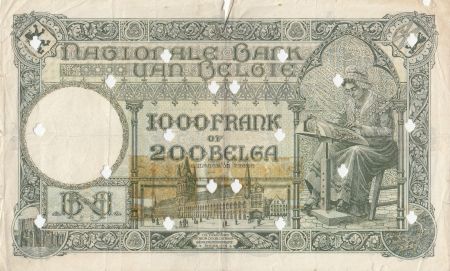 Belgique 1000 Francs 12-12-1930 -Albert & Elizabeth, annulé par perforations