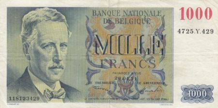 Belgique 1000 Francs Albert I - 1951 - TTB