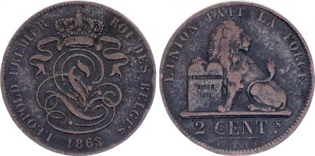 Belgique 2 Centimes Léopold I - Lion  - 1863