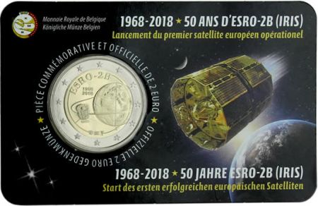 Belgique 2 Euros Commémo. BU Coincard Belgique 2018 - 50 ans Satellite Esro 2B Iris