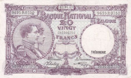 Belgique 20 Francs - Albert & Elizabeth - 03-01-1944