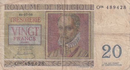 Belgique 20 Francs - Roland de Lassus - Philippus de Monte - 1950 - Série O.04 - P.132a