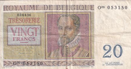 Belgique 20 Francs - Roland de Lassus - Philippus de Monte - 1956 - Série O.09 - P.132b