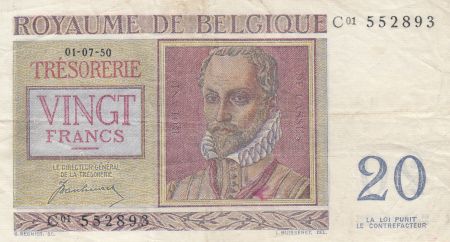 Belgique 20 Francs 01-07-1950 - R. De Lassus, P. De Monte