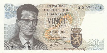 Belgique 20 Francs 15-06-1964 - Baudoin Ier, Atomium  2ème ex