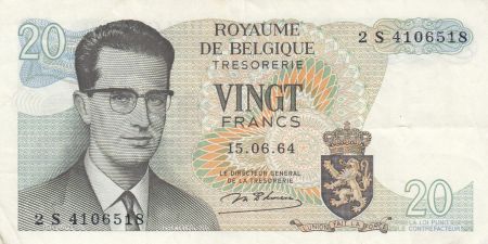Belgique 20 Francs 15-06-1964 - Baudoin Ier, Atomium