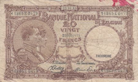 Belgique 20 Francs 25-04-1945 - Albert & Elizabeth