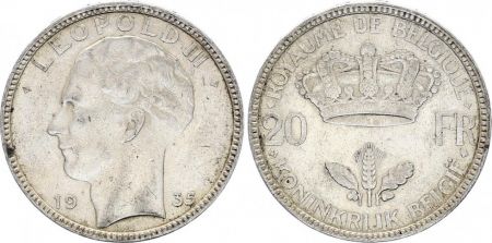 Belgique 20 Francs Léopold III - Armoiries 1935