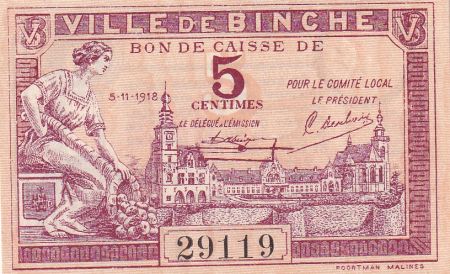 Belgique 5 Centimes - Ville de Binche - Bon de Caisse - 1918