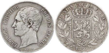Belgique 5 Francs, Leopold  I  - 1850 - Argent
