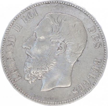 Belgique 5 Francs, Leopold II - Armoiries - 1875
