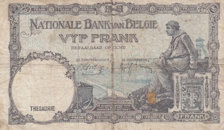 Belgique 5 Francs 30-03-1938 - Albert & Elizabeth