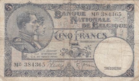 Belgique 5 Francs 30-03-1938 - Albert & Elizabeth