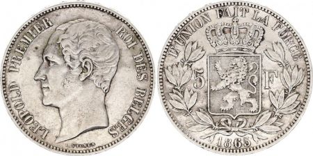 Belgique 5 Francs Leopold I - Armoiries - 1865