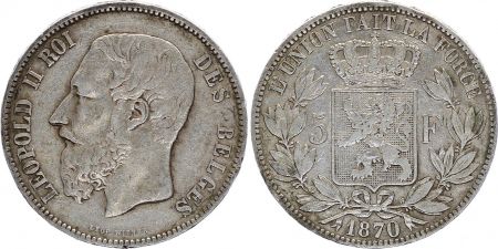 Belgique 5 Francs Léopold II - Argent - 1865-1878