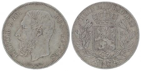 Belgique 5 Francs Léopold II - Armoiries - 1867