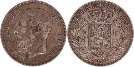 Belgique 5 Francs Léopold II - Armoiries - 1870 Argent
