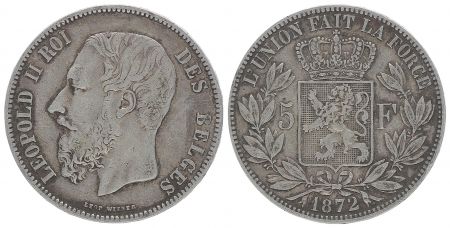Belgique 5 Francs Léopold II - Armoiries - 1872