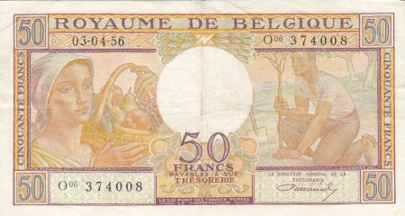 Belgique 50 Francs 03-04-1956 - Paysans, fruits