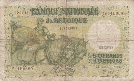 Belgique 50 Francs 07-01-1943 - Charrette à chevaux, fruits, bateau
