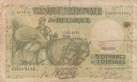 Belgique 50 Francs 23-01-1943 - Charrette à chevaux, fruits, bateau