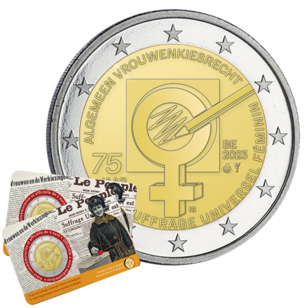 Belgique 75 ans du suffrage universel féminin en Belgique -  LOT 2 X 2 Euros Coincard Commémo. 2023