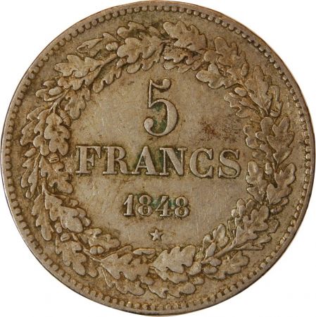 Belgique BELGIQUE  LEOPOLD I er - 5 FRANCS ARGENT 1848