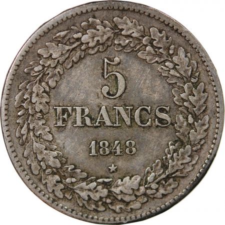 Belgique BELGIQUE  LEOPOLD Ier - 5 FRANCS ARGENT 1848