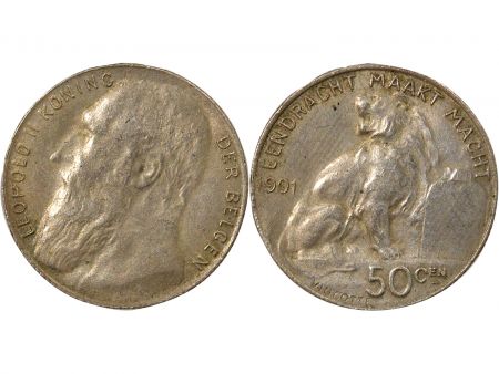 Belgique Belgique, Léopold II - 50 Centimes Argent, Légende Néerlandaise - 1901 Bruxelles