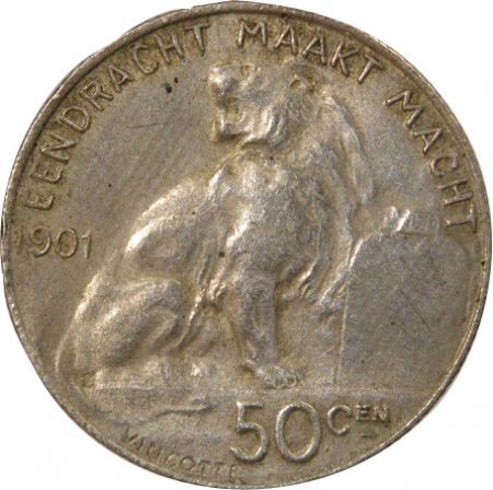 Belgique Belgique, Léopold II - 50 Centimes Argent, Légende Néerlandaise - 1901 Bruxelles