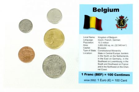 Belgique Blister 5 monnaies BELGIQUE (25 centimes à 10 francs)