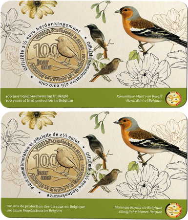 Belgique LOT 2 X 2 5 Euros Commémo. Belgique 2022 (Wallon et Flamand) - 100 ans de la protection des oiseaux en Belgique