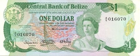 Belize 1 Dollar Elizabeth II, poissons - Immeuble