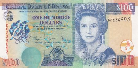 Belize 100 Dollars Elizabeth II,  Toucan, pecari, Oiseaux - 2016