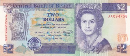 Belize 2 Dollars Elizabeth II - Ruines Maya - 1990 - P.52