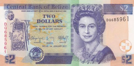 Belize 2 Dollars Elizabeth II,  Ruines Maya de Belize - 2017 - Neuf