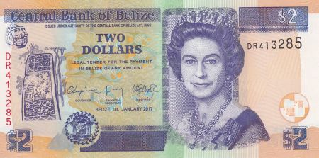 Belize 2 Dollars Elizabeth II,  Ruines Maya de Belize - 2017 - Neuf