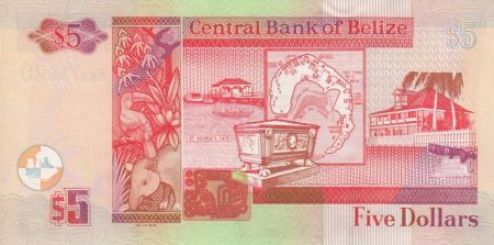 Belize 5 Dollars Elisabeth II, C. Colomb - Carte - 2011