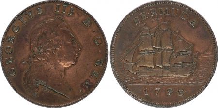 Bermudes 1 Penny Georges III, bateau - 1793