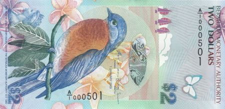 Bermudes 2 Dollars Oiseau bleu - Neptune - 2009 (2018) - Série A/1
