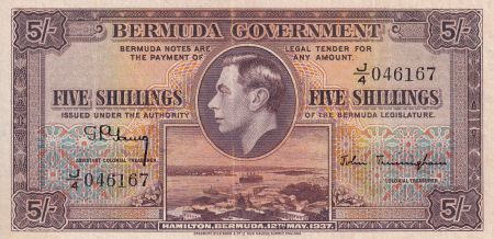 Bermudes 5 Shillings - George VI - Armoiries - 1937 - Série J.4 - P.8b