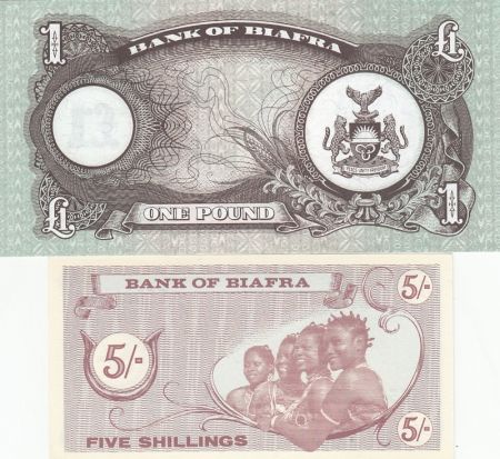 Biafra Lot de 2 billets du Biafra - 1967 et 1968