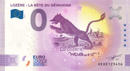Billet 0 euro Souvenir -  La Bête du Gévaudan - Lozère - France 2022