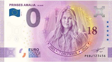 Billet 0 euro Souvenir - 18 ans de la Princesse Amalia - Pays-Bas 2021