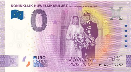 Billet 0 euro Souvenir - 20 ans du Mariage Royal - Pays-Bas 2022
