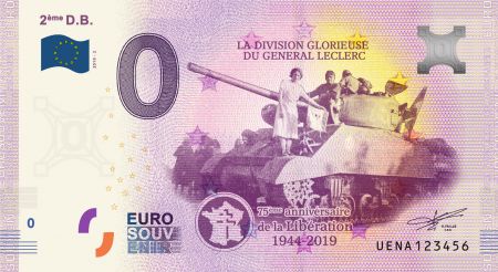 Billet 0 euro Souvenir - 2ème DB Division Général Leclerc - France 2019